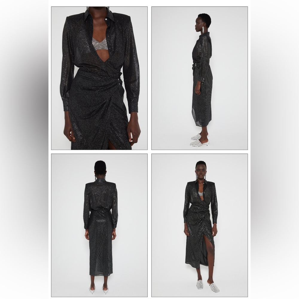 Zara.  Shiny wrap dress. Size large.   Color Black.